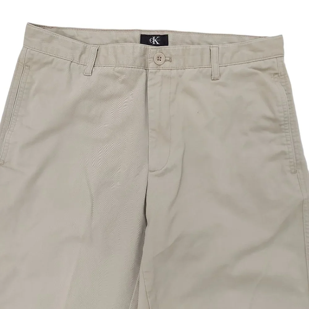Calvin Klein Pants Mens 32x34 Beige Button Flat Front Straight Chinos Cotton